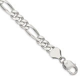 925 White Gold 8 mm Figaro Chain Bracelet, Polished shown for scale