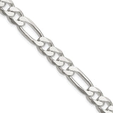 925 White Gold 8 mm Figaro Chain Necklace, Polished detail view
