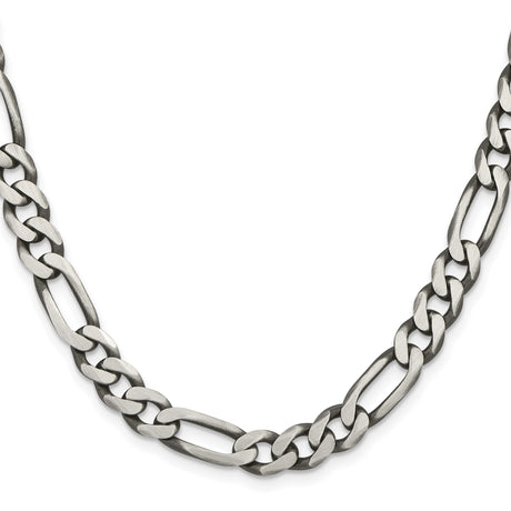 925 White Gold 7.75 mm Figaro Chain Necklace, Solid