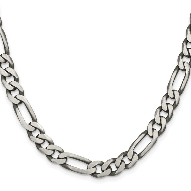 925 White Gold 7.75 mm Figaro Chain Necklace, Solid