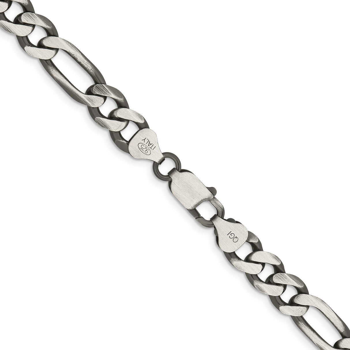 925 White Gold 7.75 mm Figaro Chain Necklace, Solid alternate angle