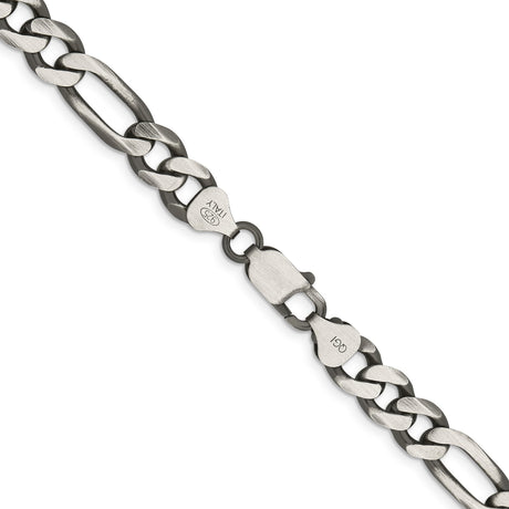 925 White Gold 7.75 mm Figaro Chain Necklace, Solid alternate angle