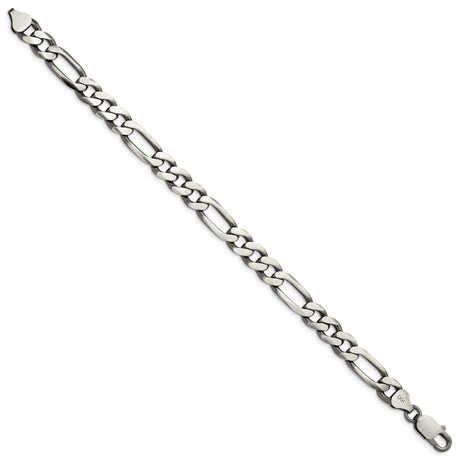 925 White Gold 7.75 mm Figaro Chain Anklet, Solid