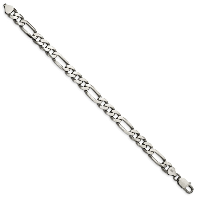 925 White Gold 7.75 mm Figaro Chain Bracelet, Solid