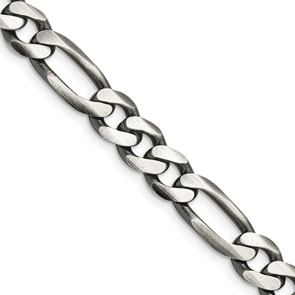 925 White Gold 7.75 mm Figaro Chain Necklace, Solid detail view