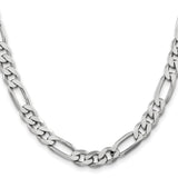 925 White Gold 7.75 mm Figaro Chain Necklace, Polished