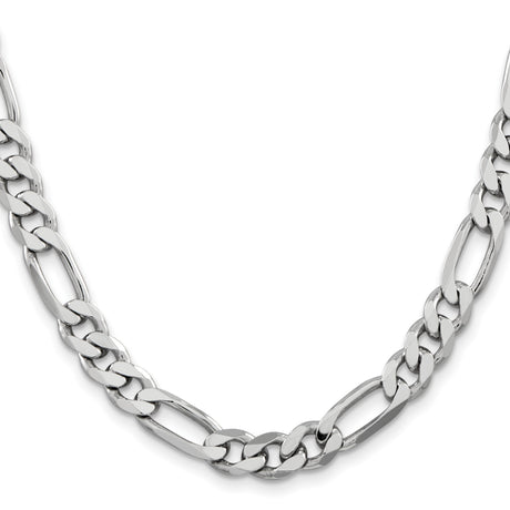 925 White Gold 7.75 mm Figaro Chain Necklace, Polished