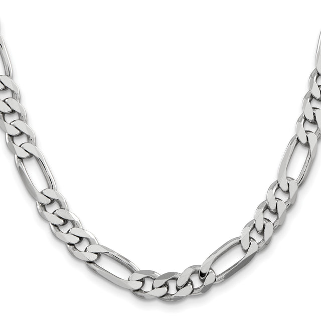 925 White Gold 7.75 mm Figaro Chain Necklace, Polished