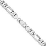 925 White Gold 7.75 mm Figaro Chain Necklace, Polished alternate angle