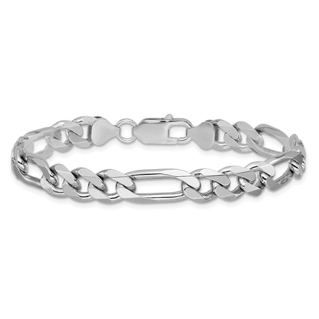 925 White Gold 7.75 mm Figaro Chain Anklet, Polished alternate angle