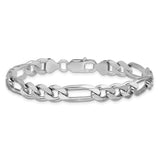 925 White Gold 7.75 mm Figaro Chain Bracelet, Polished alternate angle