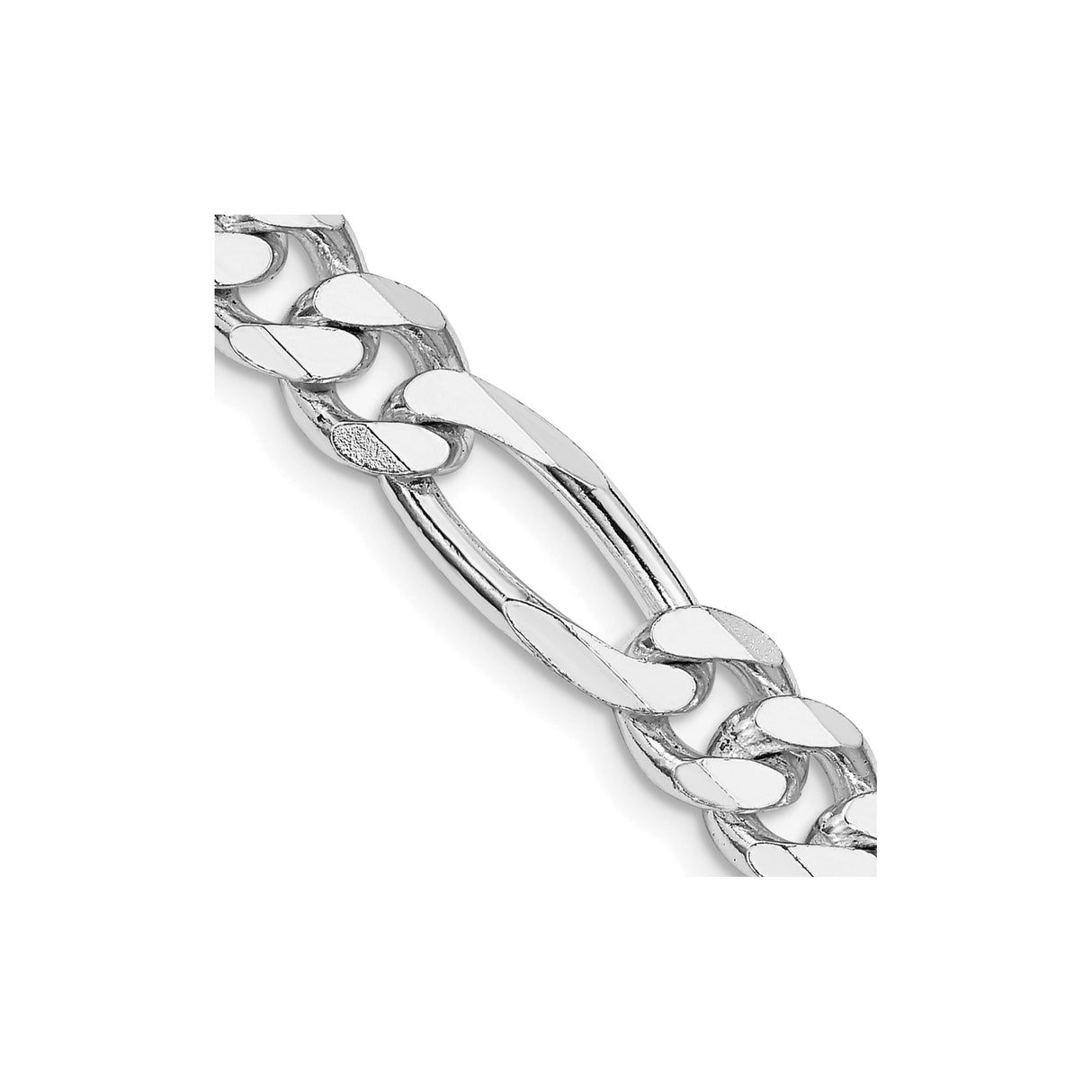 925 White Gold 7.75 mm Figaro Chain Necklace, Polished detail view