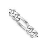 925 White Gold 7.75 mm Figaro Chain Necklace, Polished detail view
