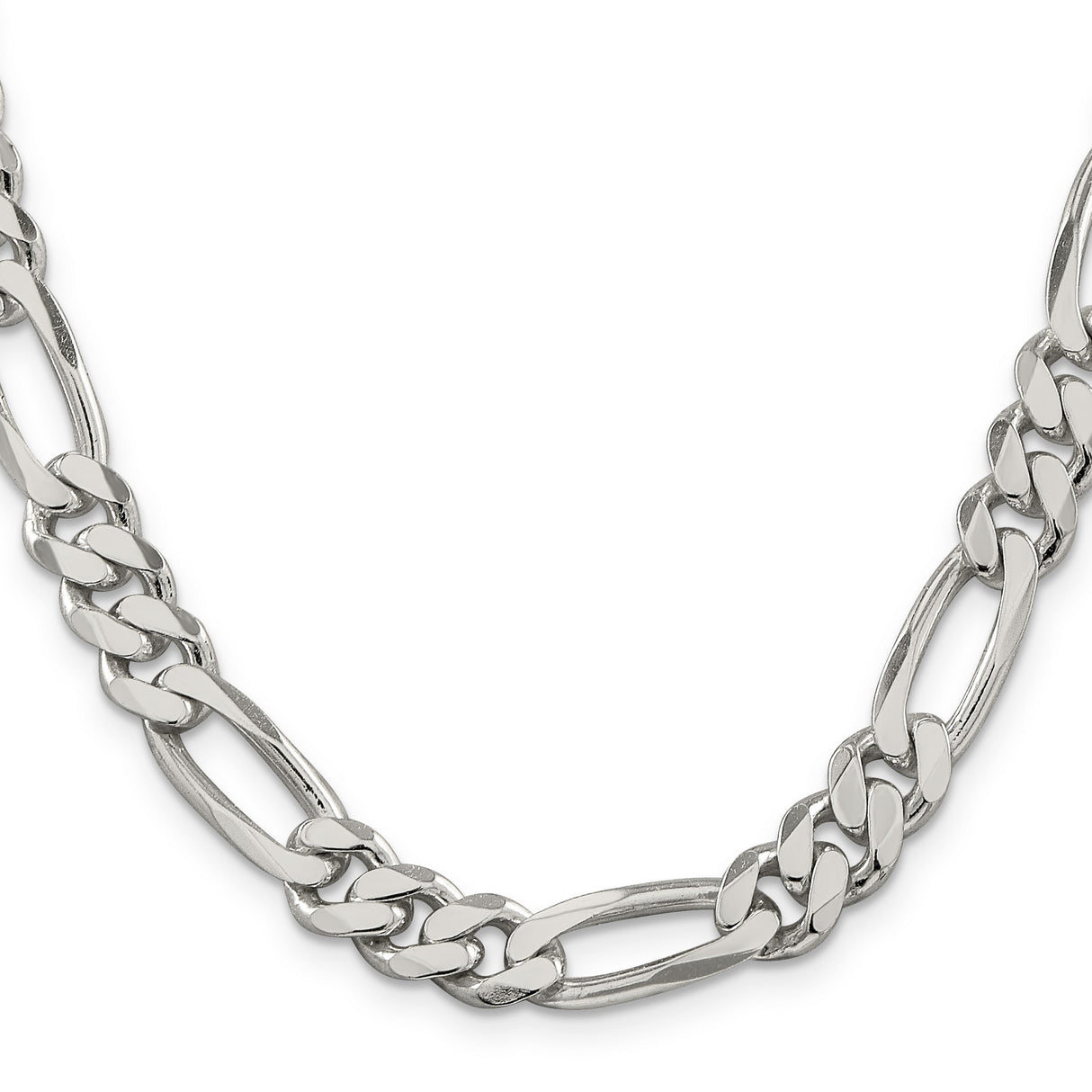 925 White Gold 9 mm Figaro Chain Necklace, Polished