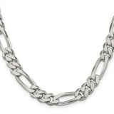 925 White Gold 9 mm Figaro Chain Necklace, Polished