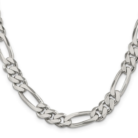 925 White Gold 9 mm Figaro Chain Necklace, Polished