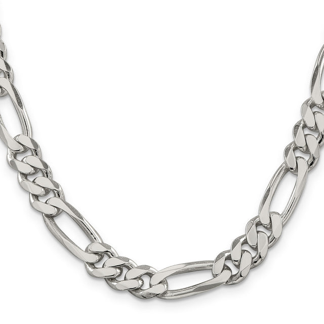 925 White Gold 9 mm Figaro Chain Necklace, Polished