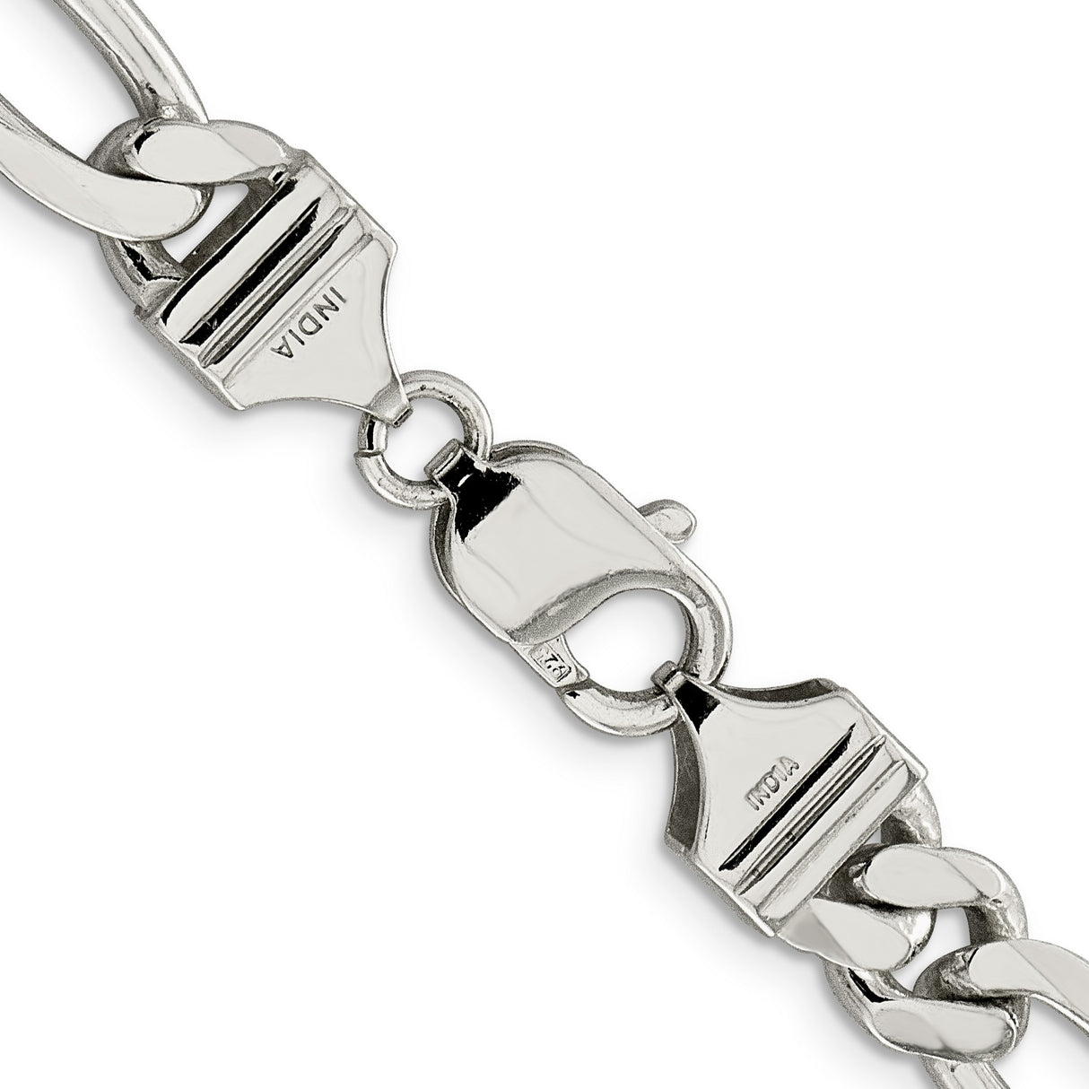 925 White Gold 9 mm Figaro Chain Necklace, Polished alternate angle
