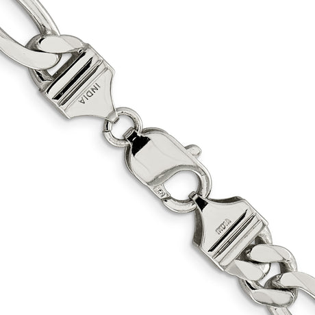 925 White Gold 9 mm Figaro Chain Necklace, Polished alternate angle