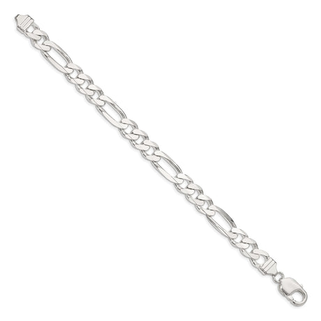 925 White Gold 9 mm Figaro Chain Anklet, Polished