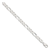 925 White Gold 9 mm Figaro Chain Bracelet, Polished