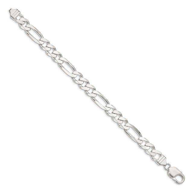 925 White Gold 9 mm Figaro Chain Bracelet, Polished
