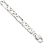 925 White Gold 9 mm Figaro Chain Bracelet, Polished shown for scale