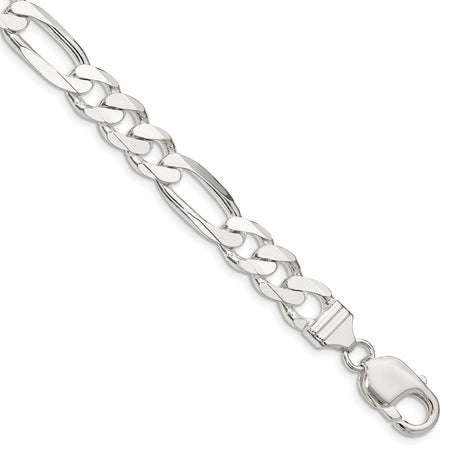 925 White Gold 9 mm Figaro Chain Bracelet, Polished shown for scale