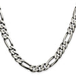 925 White Gold 9 mm Figaro Chain Necklace, Solid