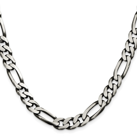 925 White Gold 9 mm Figaro Chain Necklace, Solid
