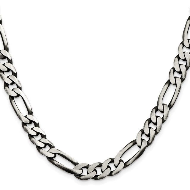 925 White Gold 9 mm Figaro Chain Necklace, Solid