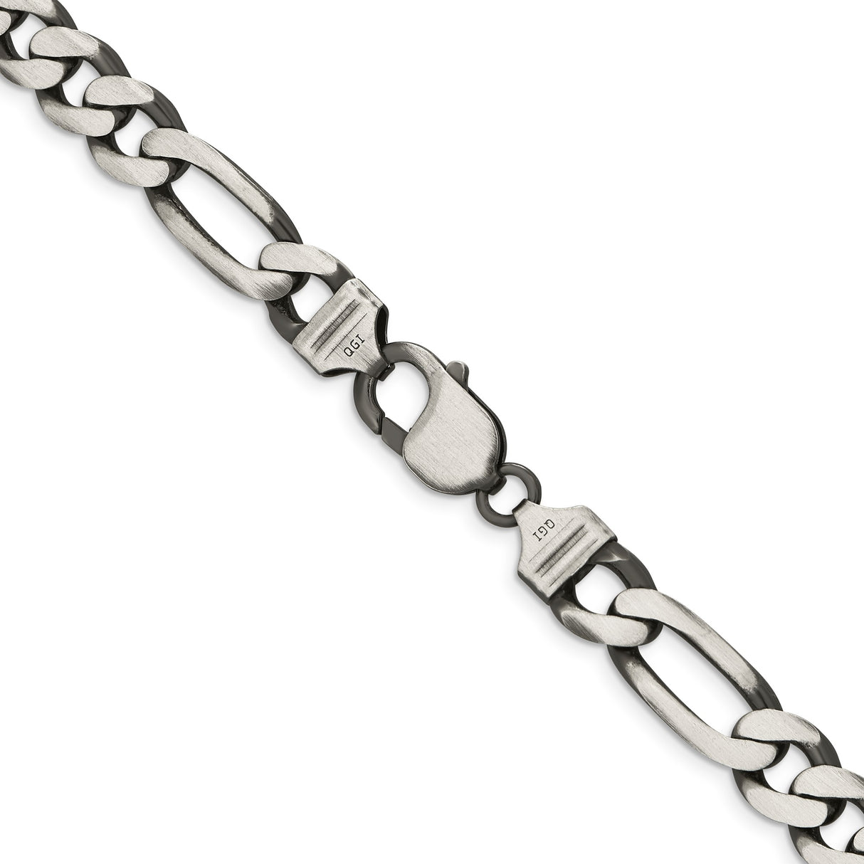 925 White Gold 9 mm Figaro Chain Necklace, Solid alternate angle
