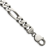 925 White Gold 9 mm Figaro Chain Bracelet, Solid shown for scale