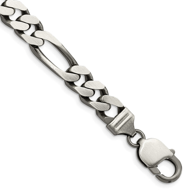 925 White Gold 9 mm Figaro Chain Bracelet, Solid shown for scale