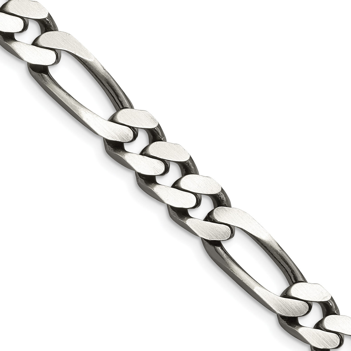 925 White Gold 9 mm Figaro Chain Necklace, Solid detail view