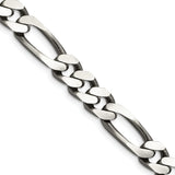 925 White Gold 9 mm Figaro Chain Necklace, Solid detail view