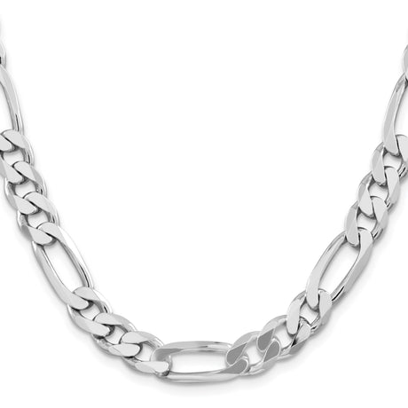 925 White Gold 9 mm Figaro Chain Necklace, Polished