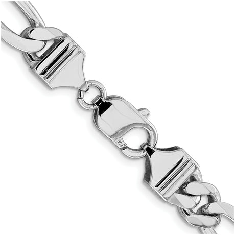 925 White Gold 9 mm Figaro Chain Necklace, Polished alternate angle