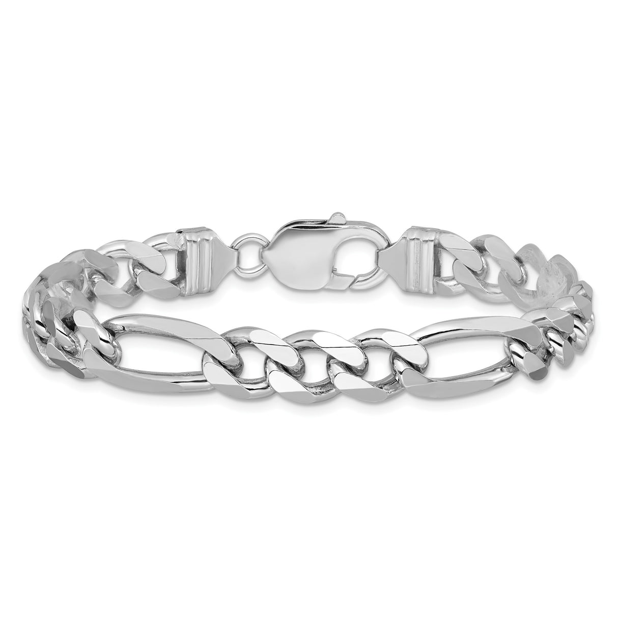 925 White Gold 9 mm Figaro Chain Anklet, Polished alternate angle