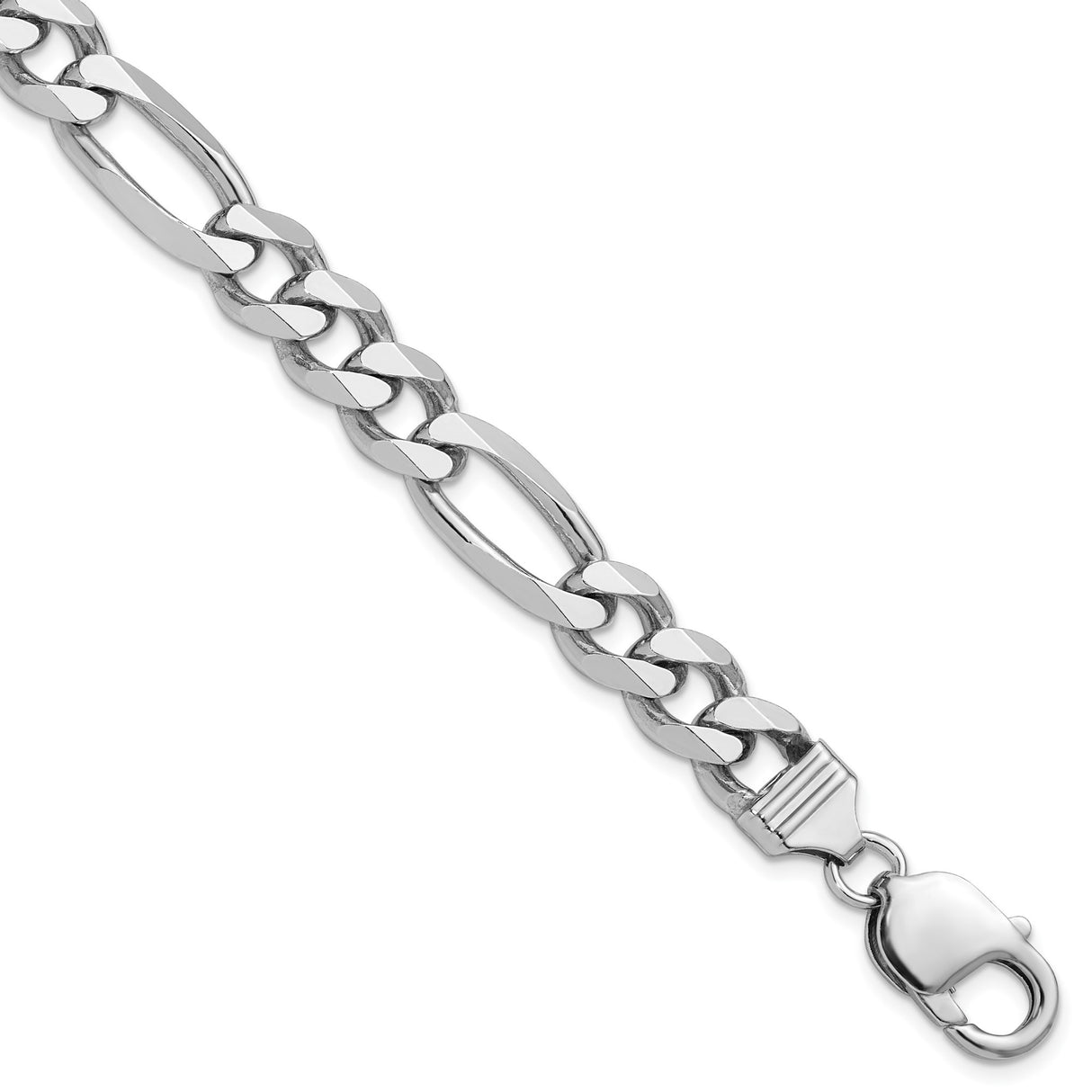 925 White Gold 9 mm Figaro Chain Anklet, Polished shown for scale