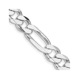 925 White Gold 9 mm Figaro Chain Necklace, Polished detail view