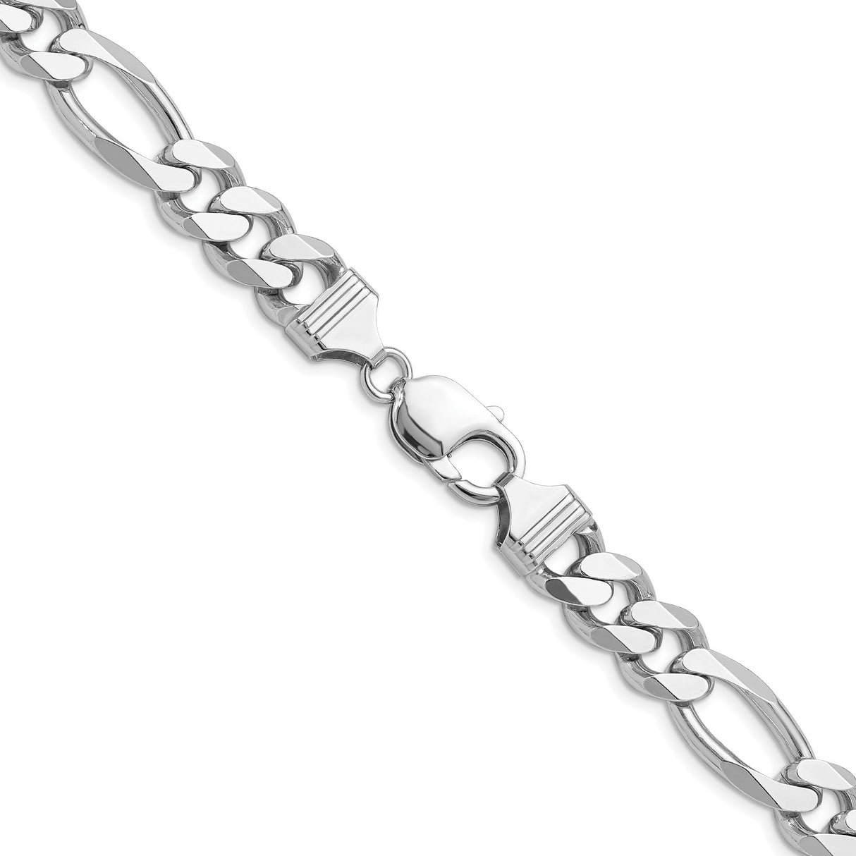 925 White Gold 10.2 mm Figaro Chain Necklace, Polished alternate angle