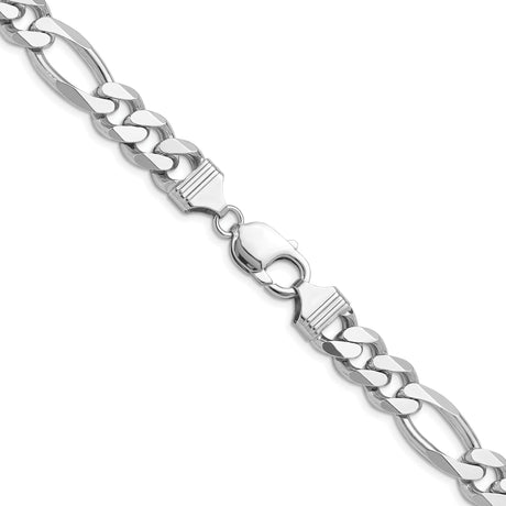 925 White Gold 10.2 mm Figaro Chain Necklace, Polished alternate angle