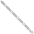 925 White Gold 10.2 mm Figaro Chain Bracelet, Polished