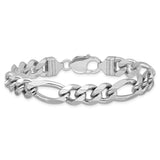 925 White Gold 10.2 mm Figaro Chain Bracelet, Polished alternate angle