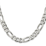 925 White Gold 10.75 mm Figaro Chain Necklace, Polished