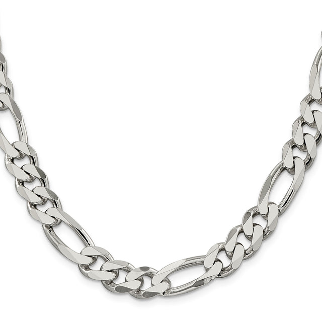 925 White Gold 10.75 mm Figaro Chain Necklace, Polished