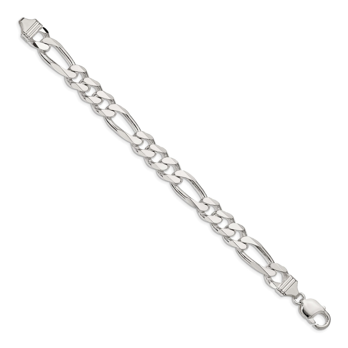 925 White Gold 10.75 mm Figaro Chain Bracelet, Polished