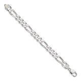 925 White Gold 10.75 mm Figaro Chain Bracelet, Polished