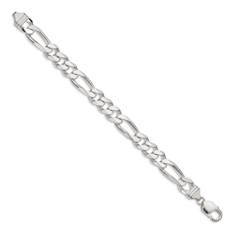 925 White Gold 10.75 mm Figaro Chain Bracelet, Polished